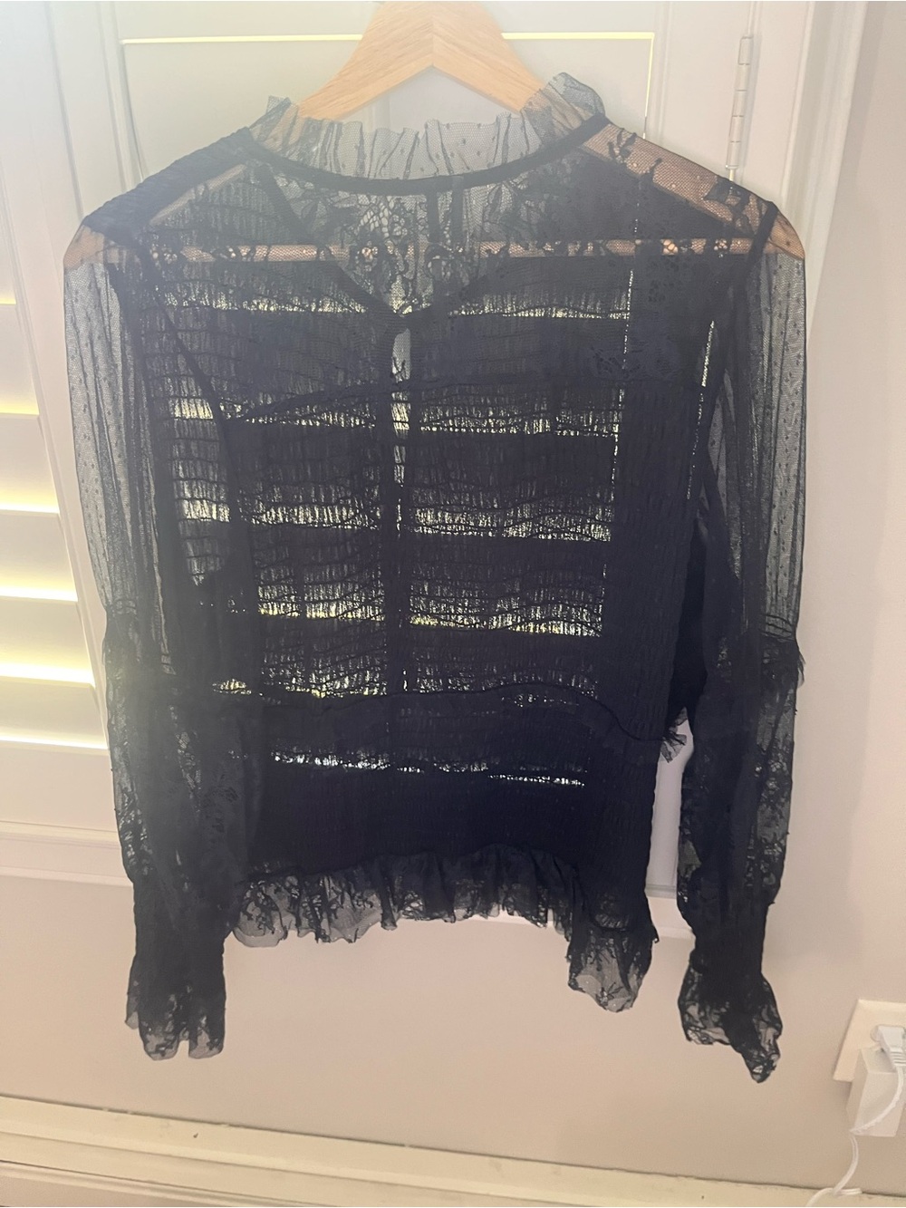Anthropologie Sheer Black Lace Ruffle Blouse - Elegant Women's Top